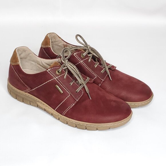 Josef Seibel Womens Oxford Shoe Sneaker Sz 40 US 9-9.5 Burgundy Red Waterproof - Picture 1 of 8